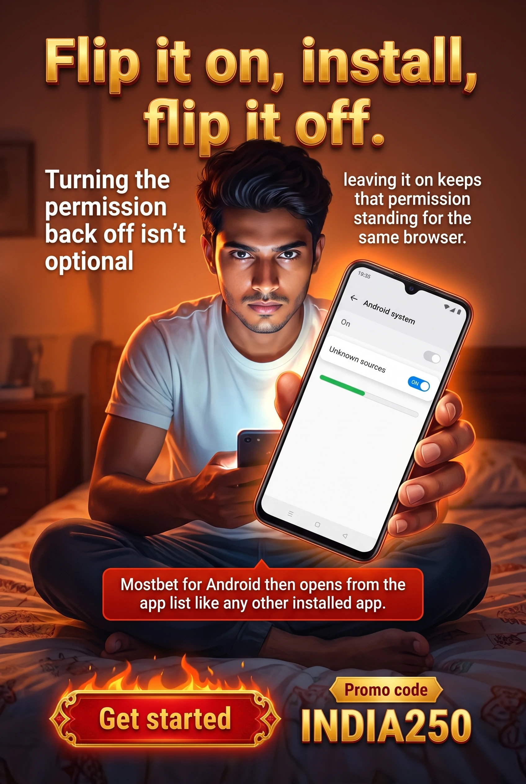 Switching on unknown sources to install Mostbet on Android