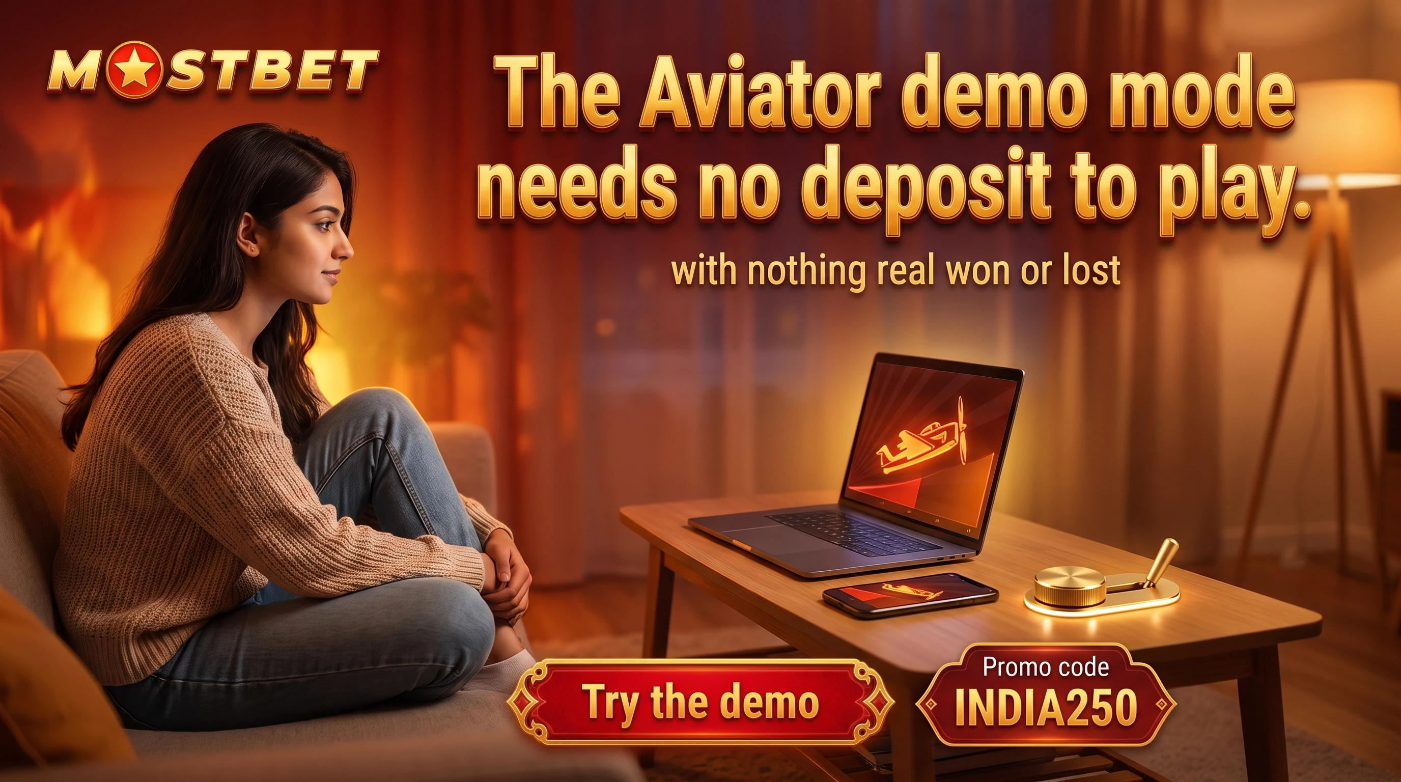 Mostbet Aviator demo screen showing the practice balance in India